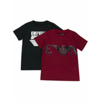 Emporio Armani Kids Camiseta decote careca com estampa de logo - Azul