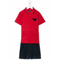 Emporio Armani Kids Conjunto camisa polo e short - Vermelho