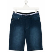 Emporio Armani Kids Short jeans com sobreposição no cós - Azul