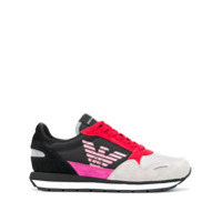 Emporio Armani round toe eagle print sneakers - Preto