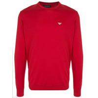 Emporio Armani Suéter decote careca com logo bordado - Vermelho