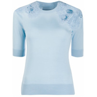 Ermanno Scervino Blusa de tricô com aplicação de crochê - Azul