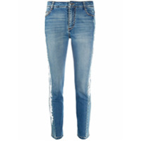 Ermanno Scervino Calça jeans skinny cropped com detalhe de renda - Azul