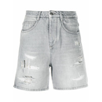 Ermanno Scervino Short jeans cintura alta com aplicação de cristais - Cinza