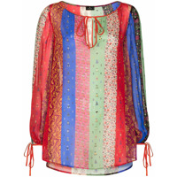 Etro Blusa color block com estampa paisley e floral - Azul