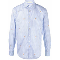 Etro Camisa de algodão com listras e estampa de girafa - Azul