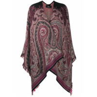 Etro Poncho com estampa paisley e barra desfiada - Preto