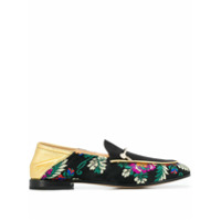Fabi Mocassim com bordado floral de couro e camurça - Preto