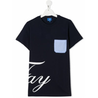 Fay Kids Camiseta com bolso frontal e estampa de logo - Azul