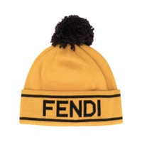 Fendi Gorro com pompom e estampa de logo - Amarelo