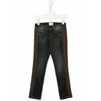 Fendi Kids Calça jeans com detalhe de logo lateral - Preto