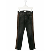 Fendi Kids Calça jeans com listra lateral e logo - Preto