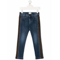 Fendi Kids Calça jeans com recortes e aplicação de logo - Azul
