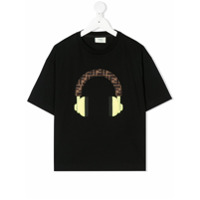 Fendi Kids Camiseta com aplicação de headphone FF - Preto