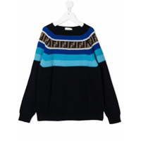 Fendi Kids logo-stripe intarsia-knit jumper - Azul