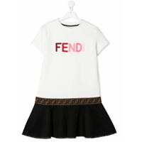 Fendi Kids Vestido com logo bordado - Branco