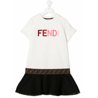 Fendi Kids Vestido com logo bordado - Branco