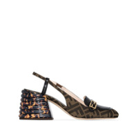 Fendi Sapato de alça no tornozelo em couro com efeito pele de crocodilo - Preto