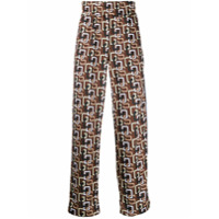 Gcds Calça reta com estampa de logo - Marrom