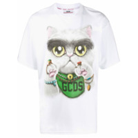 Gcds Camiseta mangas curtas com estampa de logo e gato - Branco
