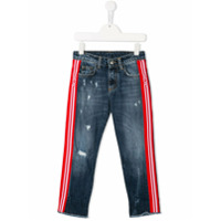 Gcds Kids Calça jeans com listras laterais - Azul