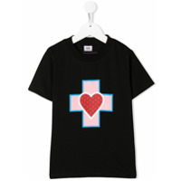 Gcds Kids Camiseta com estampa de coração e cruz - Preto