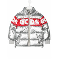 Gcds Kids Jaqueta matelassê com logo e listras - Cinza