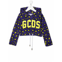 Gcds Kids Moletom cropped com capuz e estampa de leopardo - Roxo