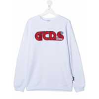 Gcds Kids Moletom de algodão com logo bordado - Branco