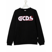 Gcds Kids Moletom de algodão com logo bordado - Preto