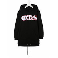 Gcds Kids Moletom longo com capuz e estampa de logo - Preto