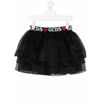Gcds Kids waistband-logo tulle skirt - Preto