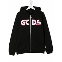 Gcds Kids zip-through hooded logo sweatshirt - Preto