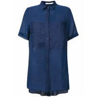 Gentry Portofino Camisa de seda e linho mangas curtas - Azul