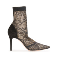 Gianvito Rossi floral lace ankle boots - Preto