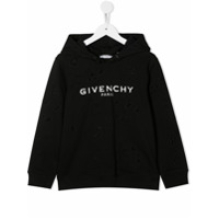Givenchy Kids Moletom com capuz e estampa de logo com efeito destroyed - Preto