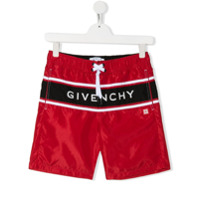 Givenchy Kids Short de natação com estampa de logo - Vermelho