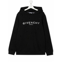 Givenchy Kids TEEN distressed logo embroidered hoodie - Preto