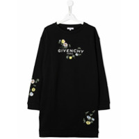 Givenchy Kids Vestido de tricô com estampa de logo floral - Preto
