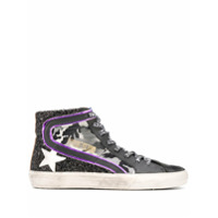 Golden Goose Tênis cano alto Superstar com brilho - Preto