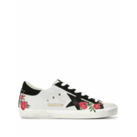 Golden Goose Tênis Superstar com brilho e estampa floral - Prateado
