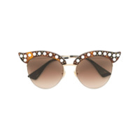 Gucci Eyewear Óculos de sol com semiesferas peroladas - Marrom