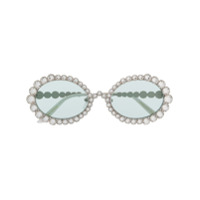 Gucci Eyewear Óculos de sol oval com cristais - Prateado