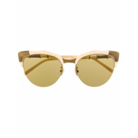 Gucci Eyewear Óculos de sol oval com efeito bambu - Neutro