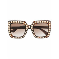 Gucci Eyewear Óculos de sol quadrado com aplicação de cristais - Marrom