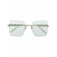 Gucci Eyewear Óculos de sol quadrado com aplicação de cristais - Verde