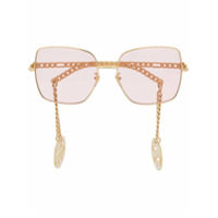 Gucci Eyewear Óculos de sol quadrado com enfeite removível - Dourado