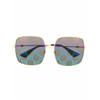 Gucci Eyewear Óculos de sol quadrado com estampa GG - Dourado