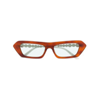 Gucci Eyewear Óculos de sol retangular com aplicação de cristal - Marrom