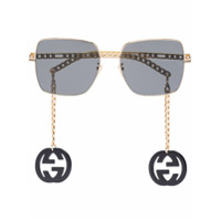 Gucci Eyewear square-frame logo charm sunglasses - Preto